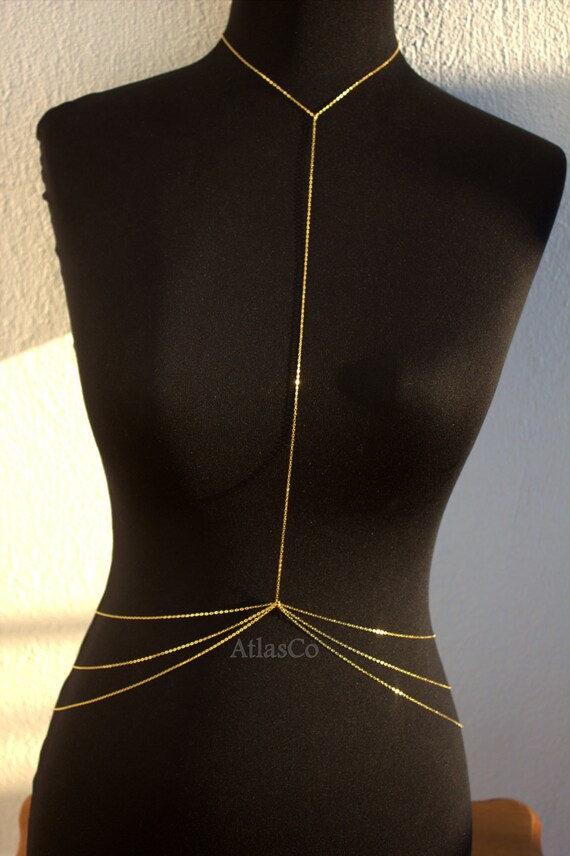 3 Drape Gold Body ChainBody Jewelry Beach Jewelrynight