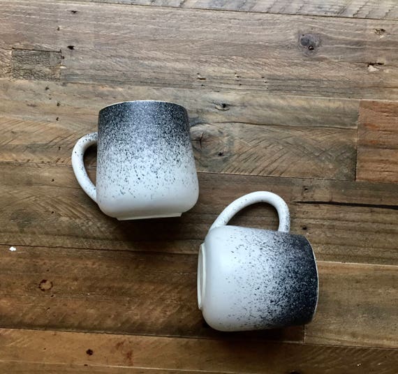 ceramic mug - coffee cup -modern white and black spray.