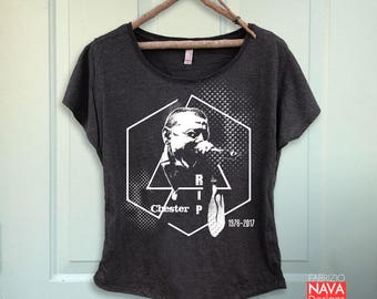 Chester Bennington RIP Women's Dolman Scoop T-Shirt-Linkin Park True Tribute Tee legend Rock Shirt