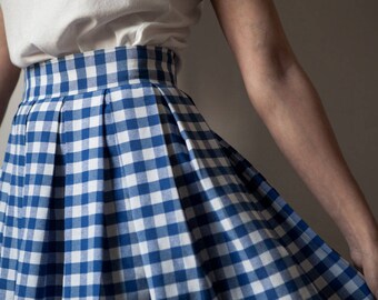 BLUE GINGHAM SKIRT / Pleated skirt / Cotton skirt / Light Blue gingham / Pin up skirt / Rockabilly skirt