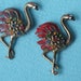 2 Flamingo Pins Brooches Vintage 1940's Red Purple Cold Paint & Multi Colored Rhinestones Bird Brooch Pin