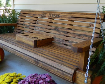 5ft Porch Swing Handmade Southern Style Round Faced Roll Back Wood Swing,Free Shipping