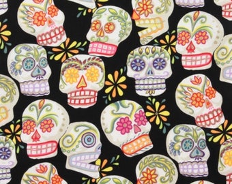Calaveras Skulls Cotton Fabric by the Yard Alexander Henry Fabric Sugar Skulls