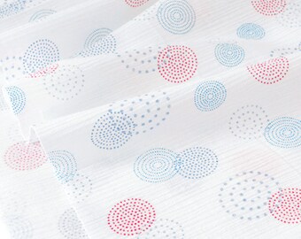Fabric printed cotton seersucker pattern pink blue white x 50cm