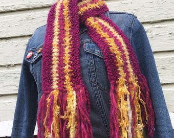Fuchsia + Yellow Striped Long Scarf