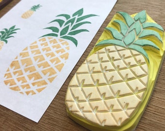 Pineapple rubber stamp, fruit stamp, hand-carved stamp