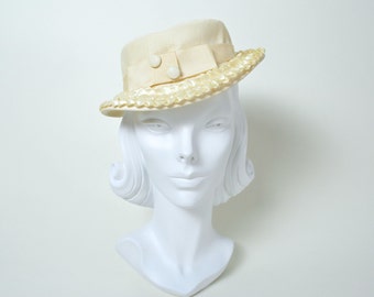 Vintage 1940s Hat 40s Tilt Topper Cream Wedding 1930s 30s Fedora
