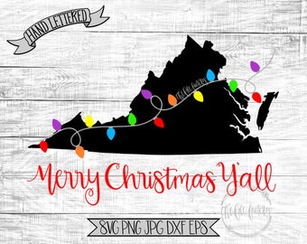 Merry Christmas Y'all Virginia Christmas Lights SVG / Merry Christmas Y'all Cut File and Printable / Commercial Use