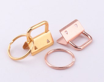 1"inch(25mm) Key Fob Hardware with keyrings Gold Rose gold Key Chain key rings Ribbon Key Fobs Fabric Keyfob For Keychains Wristlets