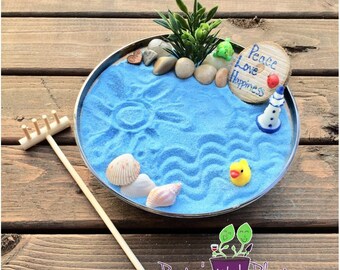 Mini Zen Garden, Ocean, Desk Accessory, DIY Zen Kit, Sand Therapy, Sand Art, Zen Gift, Coworker Gift, Zen Garden, Fairy Garden Kit