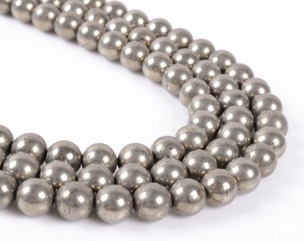 8MM052 8mm Pyrite round ball loose gemstone beads 16"