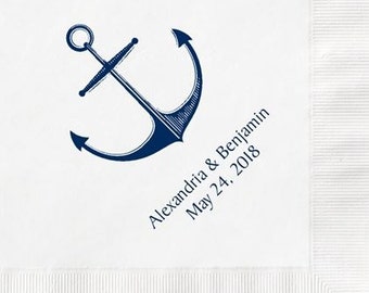 100 Personalized Napkins Beverage & Luncheon Size Available Wedding Napkins Shower Engagement Custom Monogram Nautical Beach Anchor