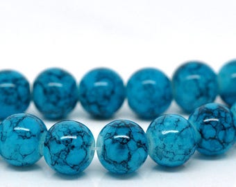 Drawn, blue and round glass beads