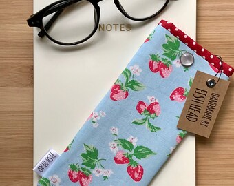 Cath Kidston Fabric - Glasses Case in Strawberries - Padded - Handmade