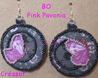 "Pink Pavonia" fabric beaded Earrings