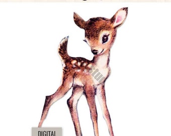 Digital Vintage Image Clipart, Fern Fawn Woodland Deer