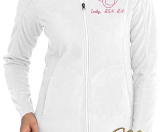 Monogram Stethoscope Nurse Jacket - RN Fleece Full Zip Jacket - Nurse Monogram Apparel - White Jacket - Plus Size Jacket - Ladies Monogram