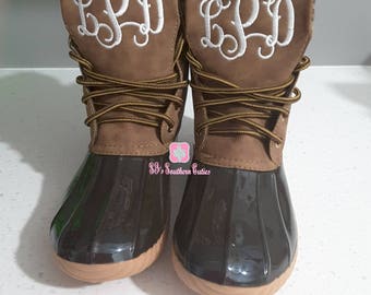 ON SALE Monogrammed Duck Boots- BROWN Personalized Duck Plaid Lined Boots for Women Snow Boots with Monogram
