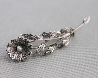 Stunning Georgian Victorian Seed Pearl and Silver Flower Brooch