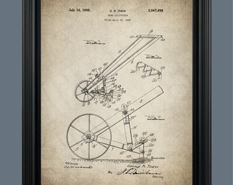 Vintage Hand Cultivator Patent Print - Garden Cultivator - Gardener Gift - Farmer Tool - Patent Print Poster - Instant Download - #082