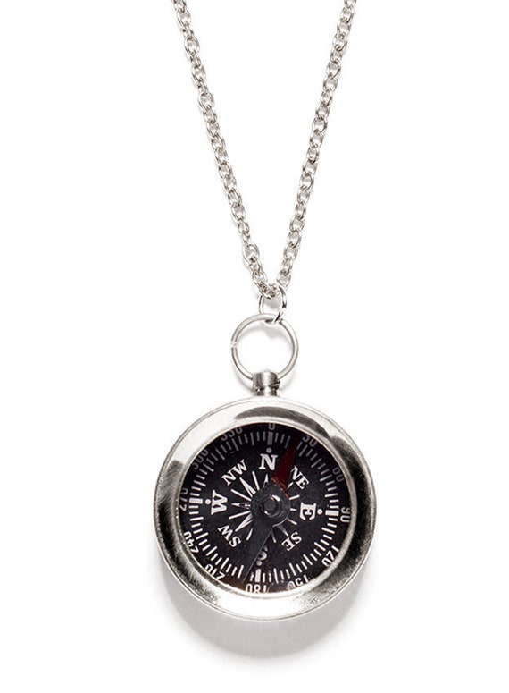 Men's Jewelry Small compass necklace Silver chain for