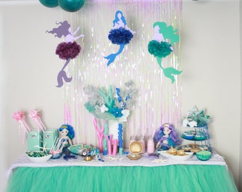 Mermaid Party Pompom Decoration/Mermaid Birthday Party Decor/Under The Sea children's birthday party/Underwater Hanging Tissue Paper Pom Pom