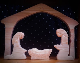 Wooden Nativity Set. 11 piece delux set.