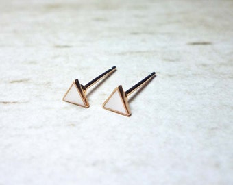 Tiny White Enamel Triangle Stud Earrings, Dainty Earrings