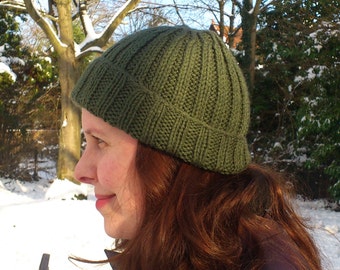 Green Ribbed Beanie Hat
