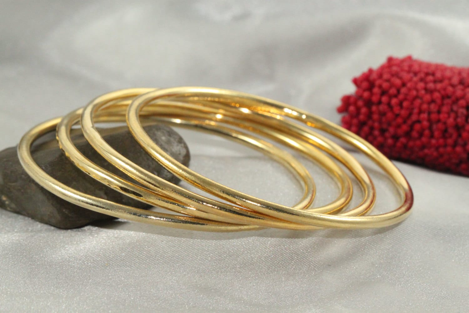 SET OF 4 Stacking Bracelet 14k Gold handmade Bangle 14k