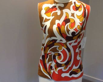 Vintage 1970s psychedelic print top, UK size 12
