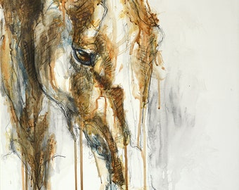 Mixed Media Painting of a Horse, Horse Head, Animal Portrait, Modern Original Fine Art, Equine Art, Contemporary Art