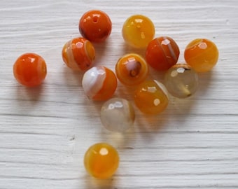 SALE 12mm orange faceted agate beads