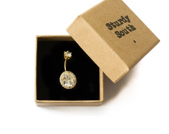14k en argent sterling plaqué or nombril Piercing avec zircon cubique (CZ)