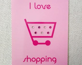 Postcard card, "shopping", pink and fuchsia