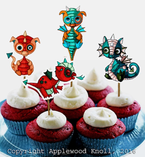 Baby Dragon Cupcake Toppers print cut and make your own DIY
