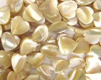 12mm natural mother of pearl mop heart beads 16" strand S1 34615