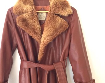 Vintage Pleather Faux Fur Vegan 70s Trench