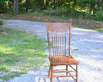 Vintage Oak Chair Pressed Back Spindles Dining Desk Chair Country Farmhouse PanchosPorch