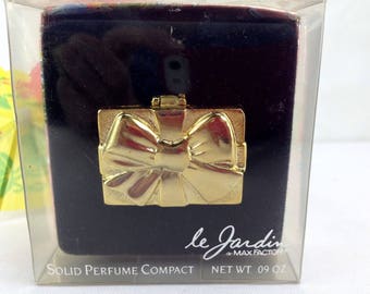 Vintage Max Factor Le Jardin Bow Present Solid Perfume Compact Full Never Used