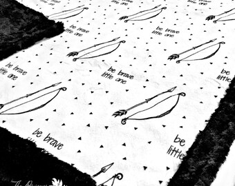 Be Brave Little One - Designer Minky Baby Blanket - Black