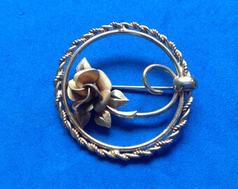 Vintage! R Inc. gold fill rose in circle pin.