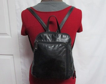 Vintage Tignanello Black Leather Backpack Purse Handbag With Contrast Stitching