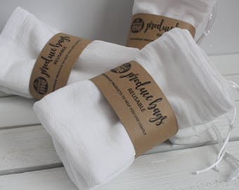 Reusable Produce Bags, 100% Cotton, Set of 3