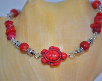 Ankle Bracelet Coral Sea Turtle, Red Sea Turtle Anklet, Coral Chip Turtle Anklet, Turtle Anklet, Red Turtle Anklet, Sea Turtle Coral Anklet