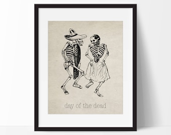 Day of the Dead Vintage Art Print - Dia De Los Muertos - Wall Art - Home Decor - Office Decor - Mexican Art