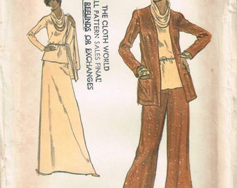 8756 vogue misses cardigan jacket, top with cowl neckline, skirt, straight-legged pants sewing pattern size 14 bust 36 vintage 1970s uncut