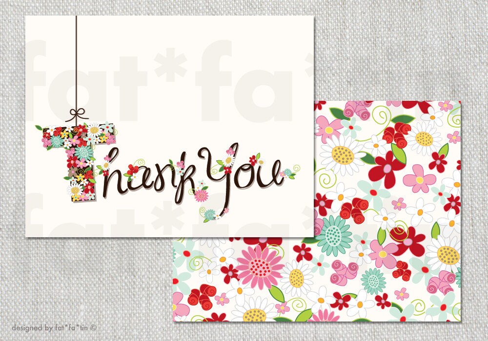 spring flowers hanging t printable thank you card custom