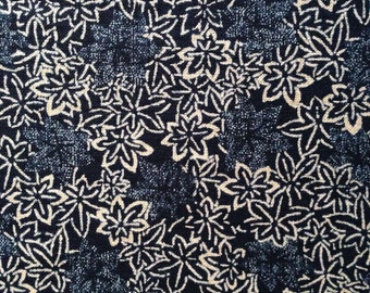 Sevenberry maple leaf navy indigo blue Japanese cotton fabric