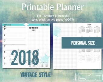 PS 2018 WOTP, Grunge Style, Week on two pages printable diary insert for Traveler's Notebook